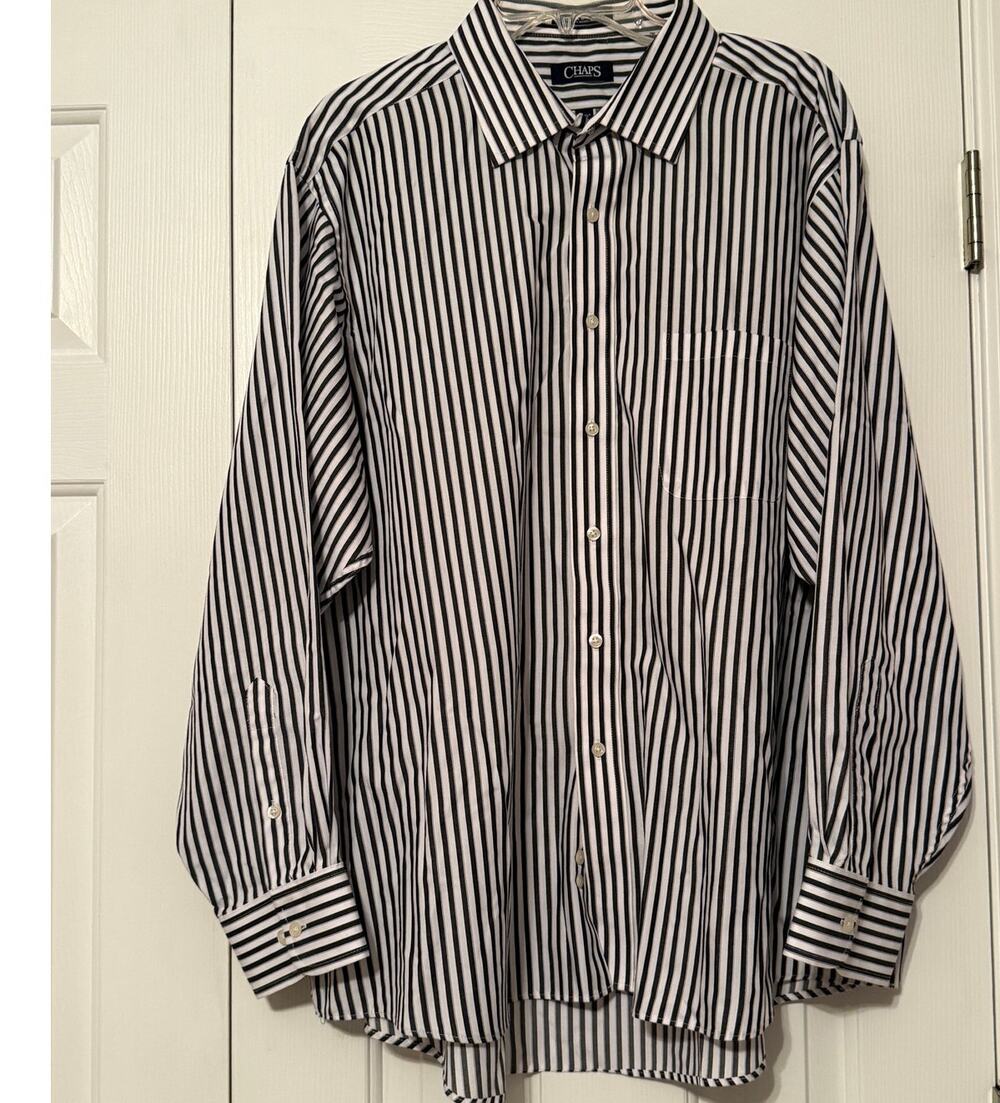 Men's Chaps Black-Striped Dress Shirt, 18 1/2"